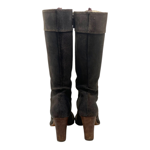 Frye Villager Lace Up Heeled Boots Women's Sz 6.5 Knee High Oiled Brown Leather - Picture 9 of 12